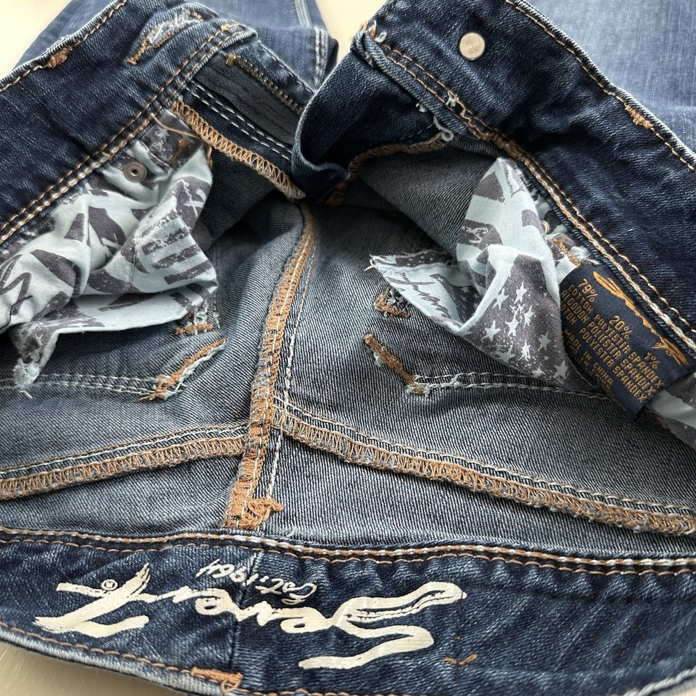 Seven 7 Womens Rocker Slim Jeans 26x27 Blue Stretch Flap Back Pockets Tag Sz 25 - Picture 12 of 16